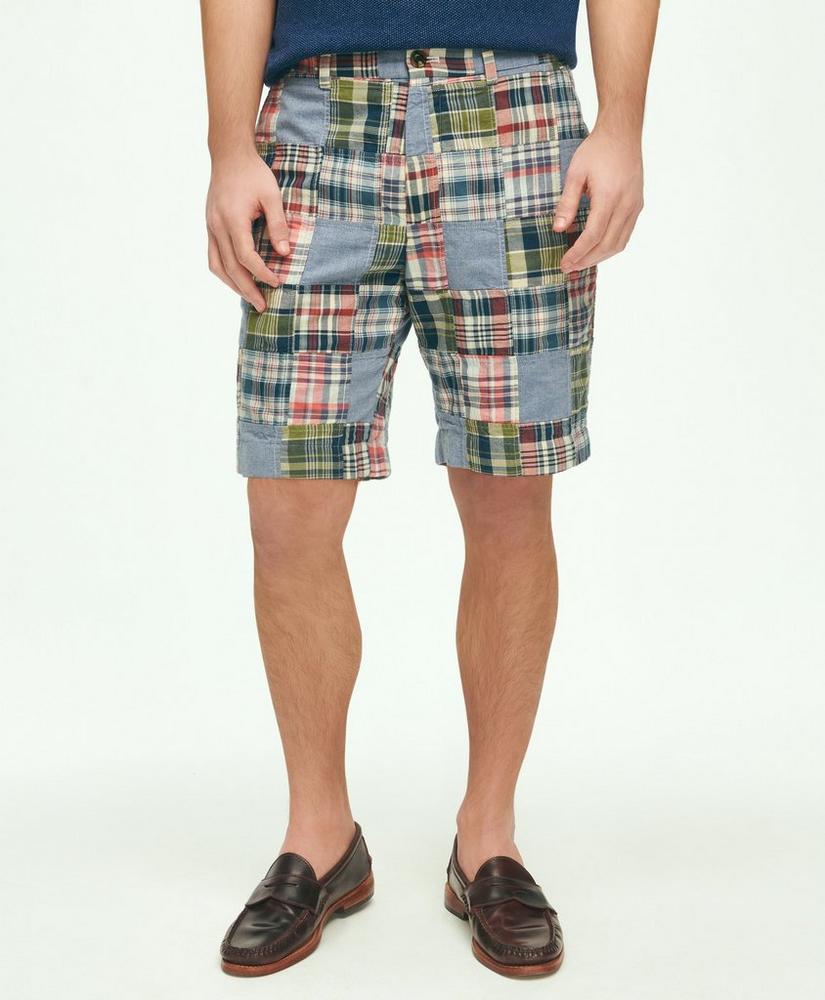 9 Cotton Madras Chambray Patchwork Shorts