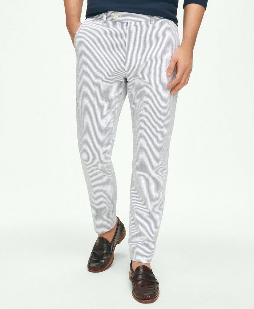 Slim Fit Cotton Seersucker Pants In Classic Stripe