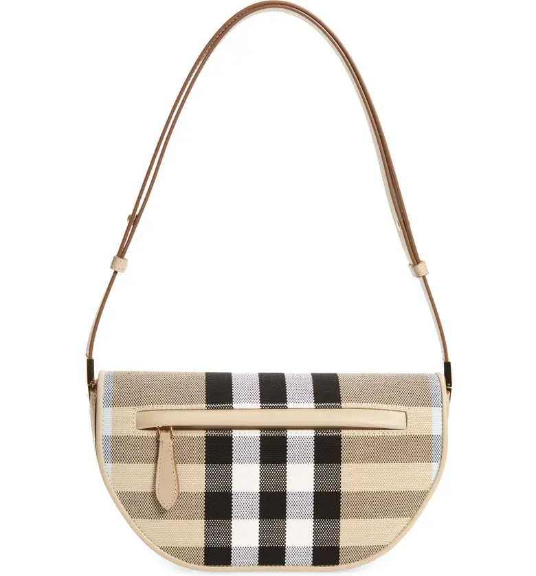 Burberry Small Olympia Check Jacquard Canvas Shoulder Bag_DUSTY SAND/ SOFT FAWN