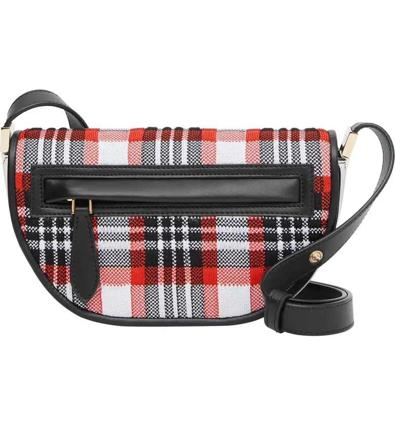 Burberry Mini Olympia Knitted Tartan Leather Bag_RED/ WHITE/ BLACK