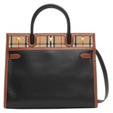 Burberry Medium Title Leather & Vintage Check Two-Handle Bag_Black