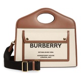 Burberry Small Two-Tone Canvas & Leather Pocket Bag_NATURAL/MALTBROWN
