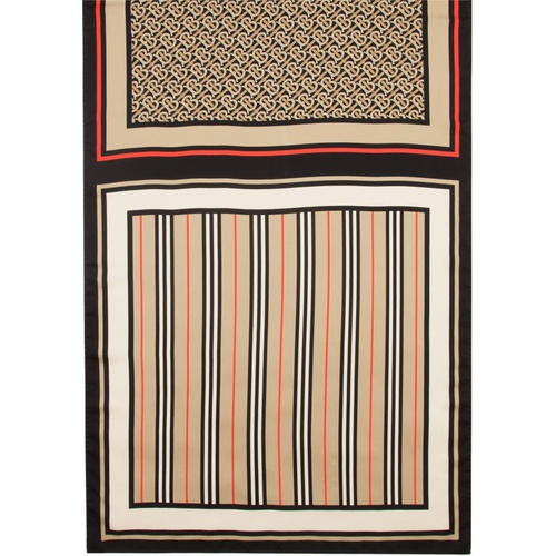 버버리 Burberry Monogram, Icon Stripe & Check Print Silk Scarf_ARCHIVE BEIGE