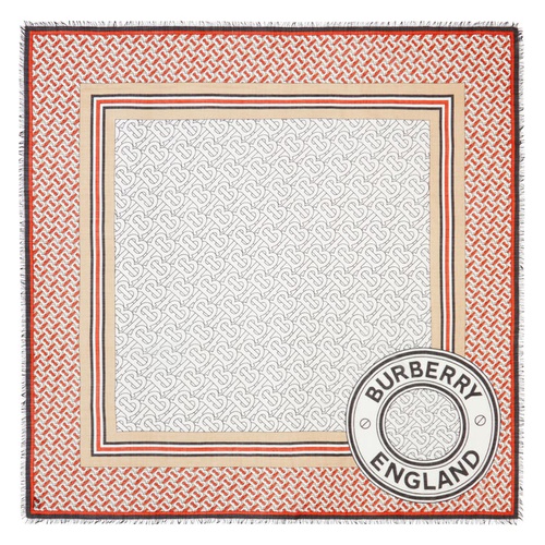 버버리 Burberry TB Monogram & Logo Graphic Wool & Silk Scarf_VERMILLION