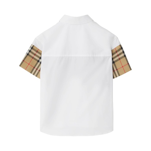 버버리 Burberry Kids Devon Short Sleeve Check Panel Shirt (Toddler/Little Kid/Big Kid)
