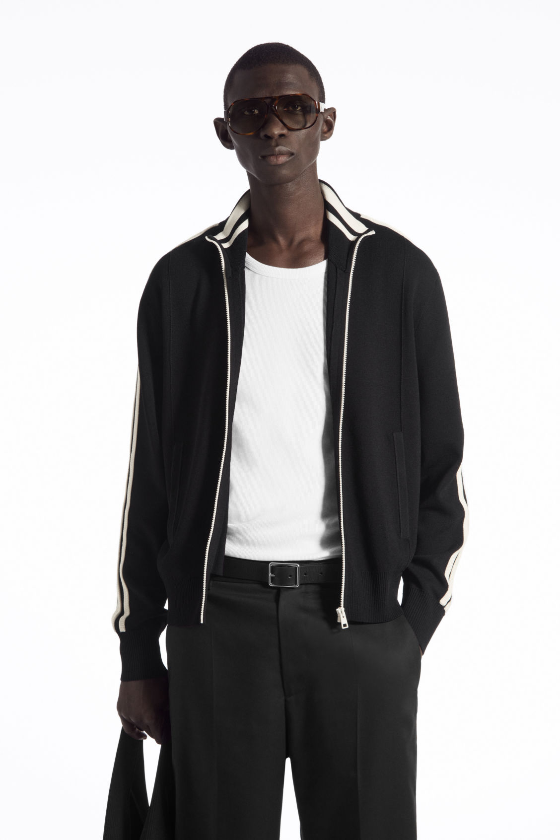 CONTRAST-STRIPE KNITTED TRACK JACKET