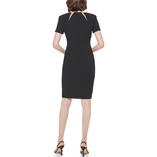  Calvin Klein Short Sleeve Sheath Dress with Illusion Neckline