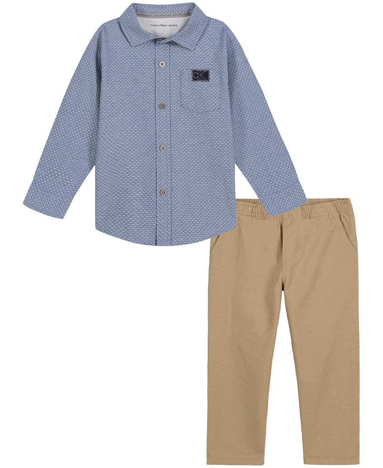 Little Boys Denim Long Sleeve Button-Front Shirt and Prewashed Twill Pants 2 Piece Set