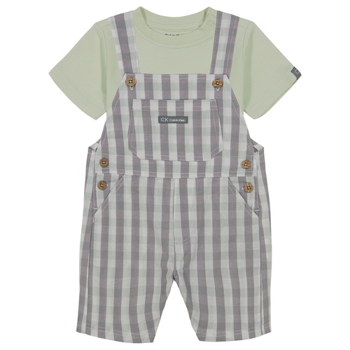  Baby Boys Check Poplin Shortall and Short Sleeve T-shirt 2 Piece Set