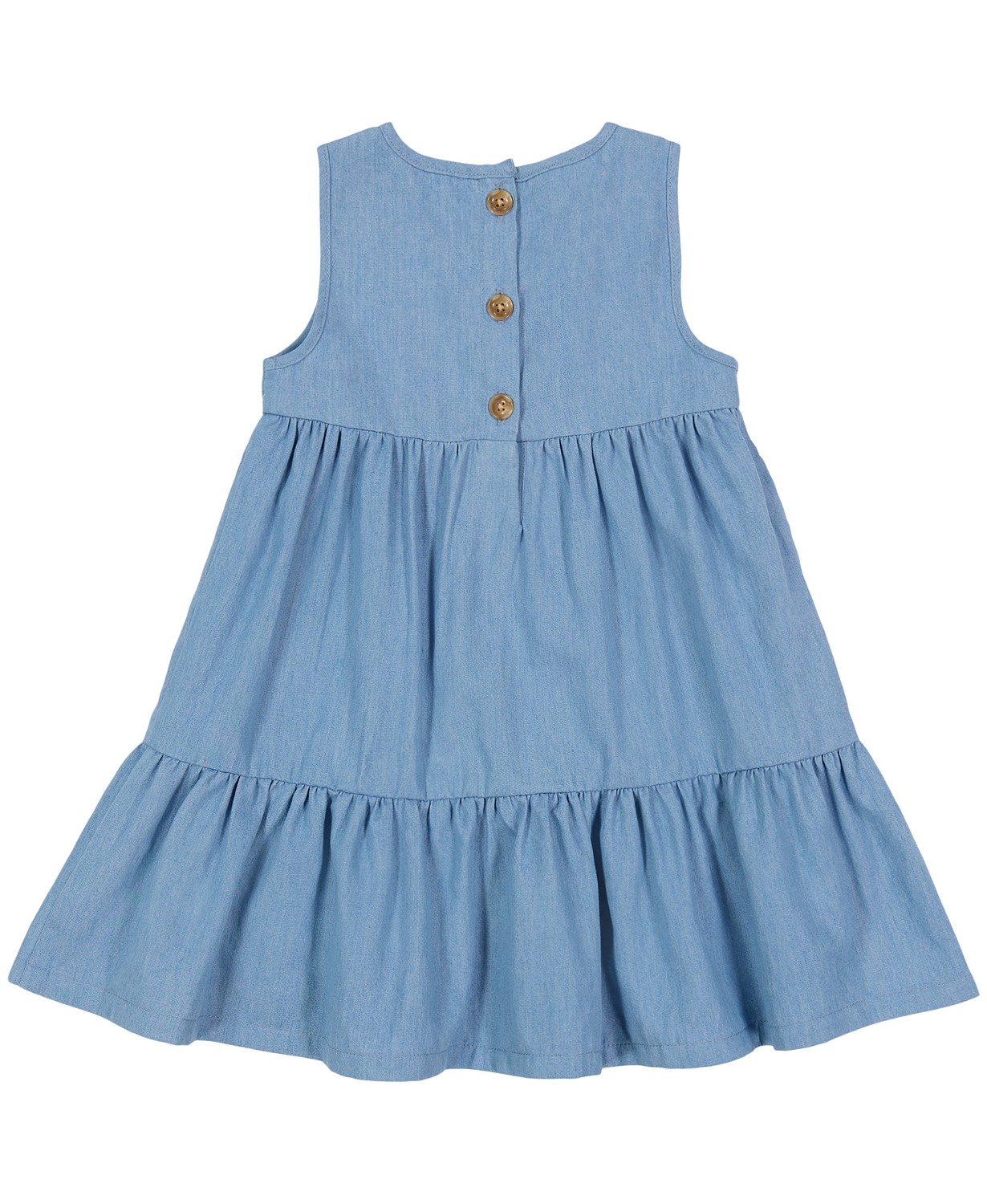  Toddler Girls Sleeveless Chambray Ruffle Hem Dress