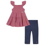 Toddler Girls Smocked Tiered Gauze Tunic and Stretch Capri Leggings 2 Piece Set
