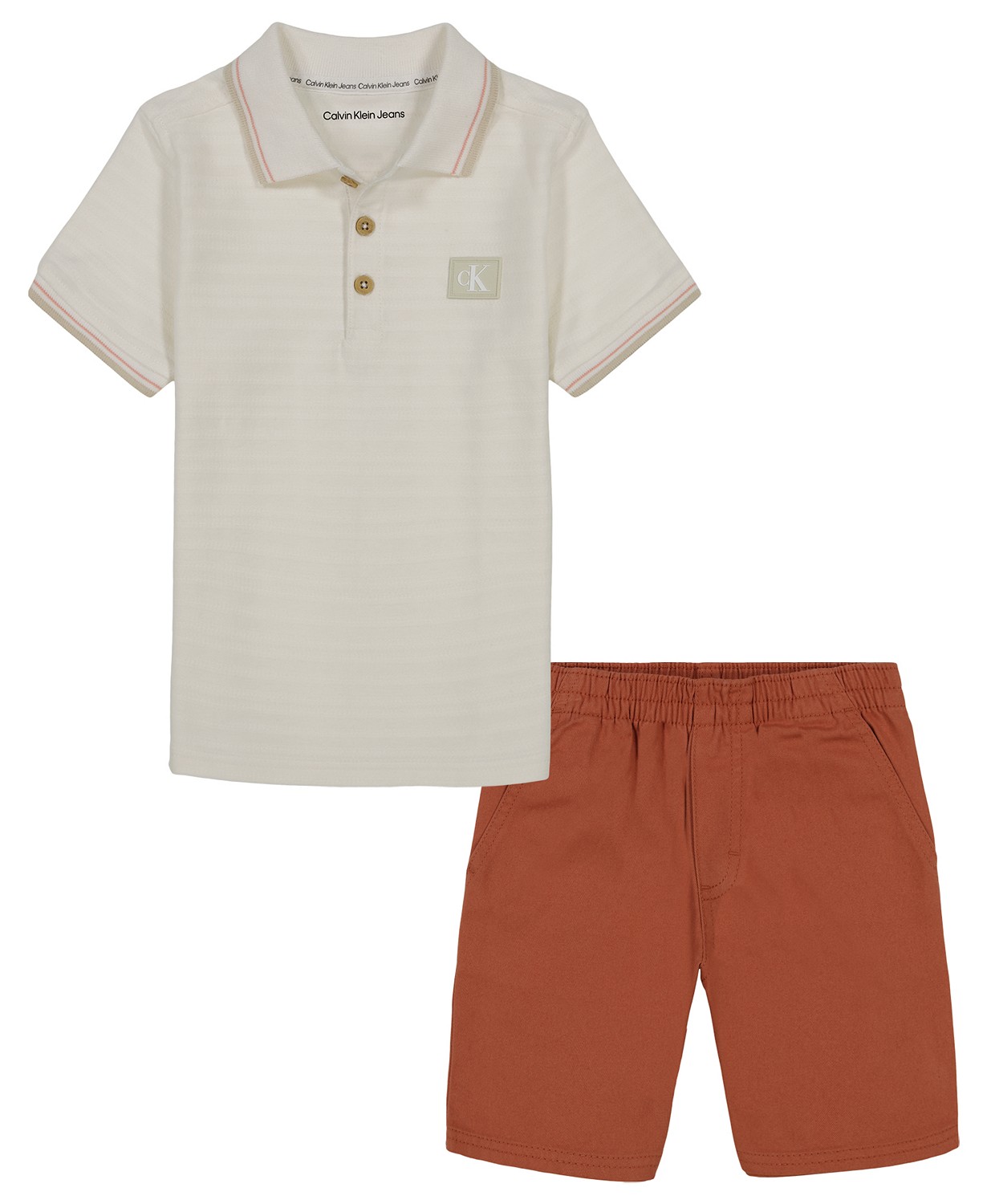 Toddler Boys Herringbone Short Sleeve Polo Shirt and Twill Shorts 2 Piece Set