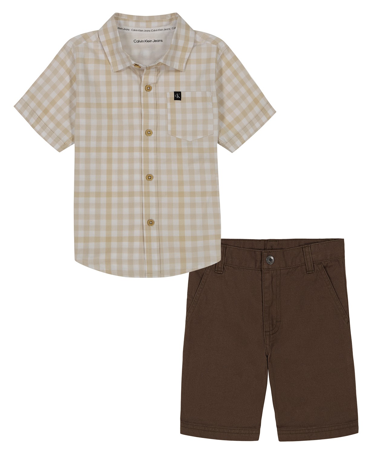  Toddler Boys Plaid Short Sleeve Button-Up Shirt and Twill Shorts 2 Piece Set