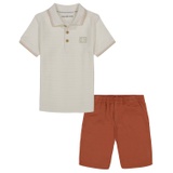 Little Boys Herringbone Short Sleeve Polo Shirt and Twill Shorts 2 Piece Set
