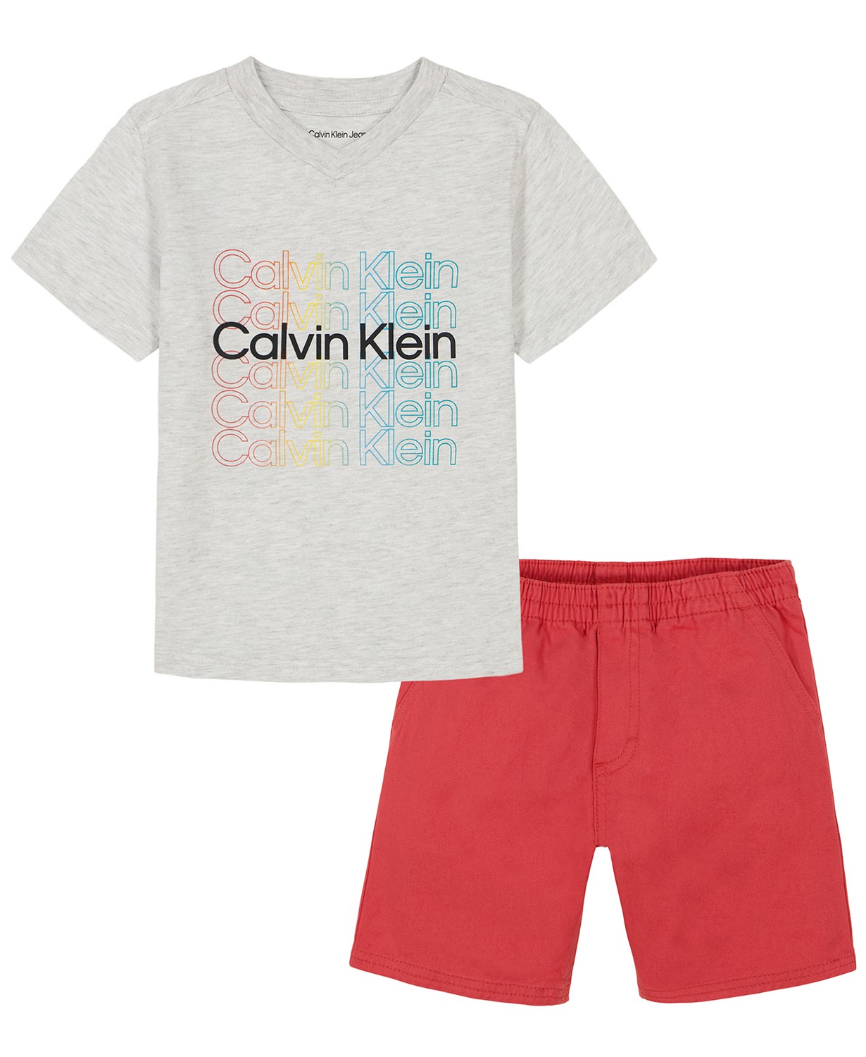 Little Boys Repeat Logo V-neck T-shirt and Twill Shorts