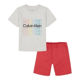 Little Boys Repeat Logo V-neck T-shirt and Twill Shorts