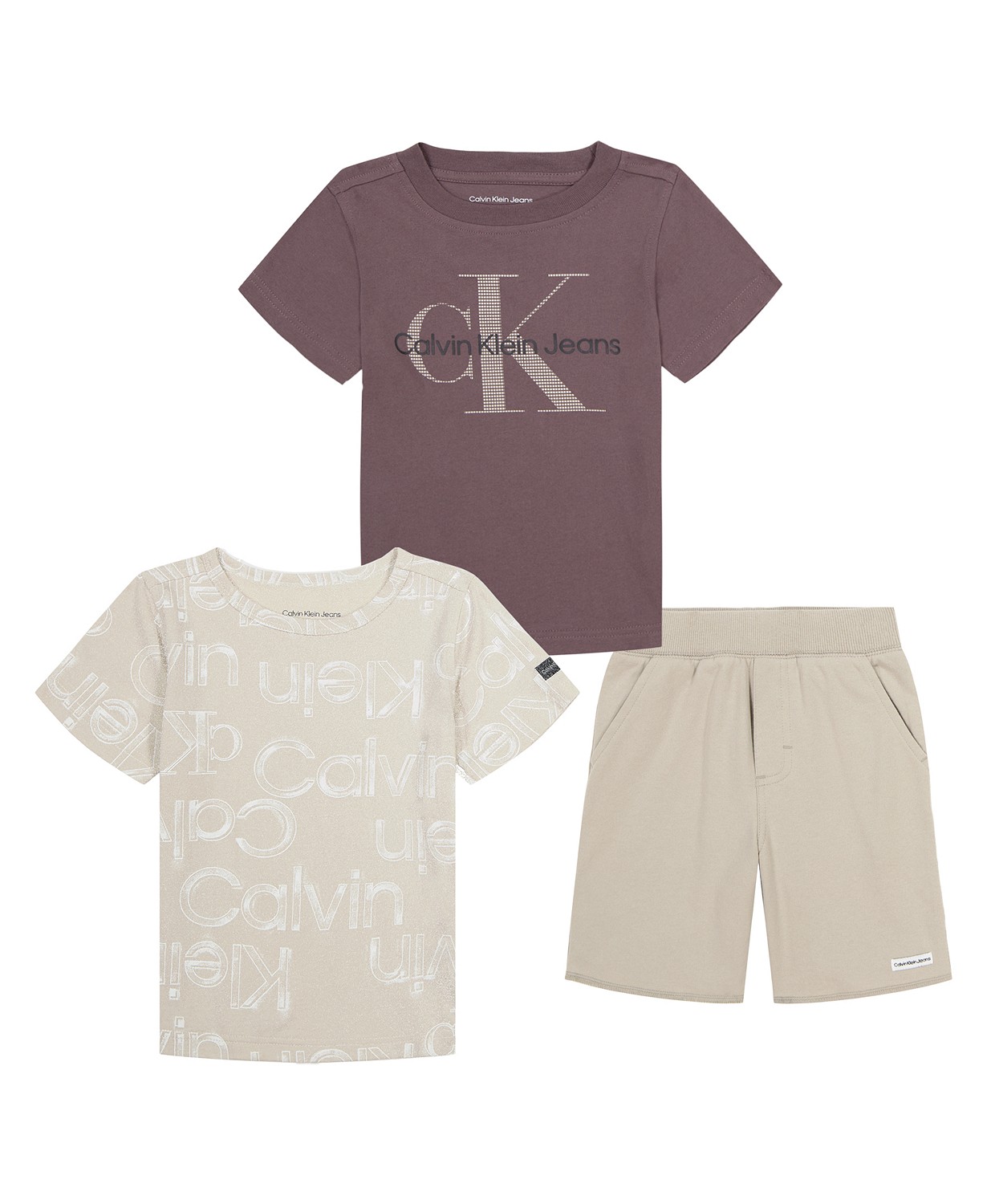 Little Boys Set- 2 Logo T-shirts and French Terry Shorts 3 piece set
