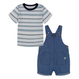 Baby Boys Chambray Shortalls and Striped Short Sleeve T-shirt Set 2 piece