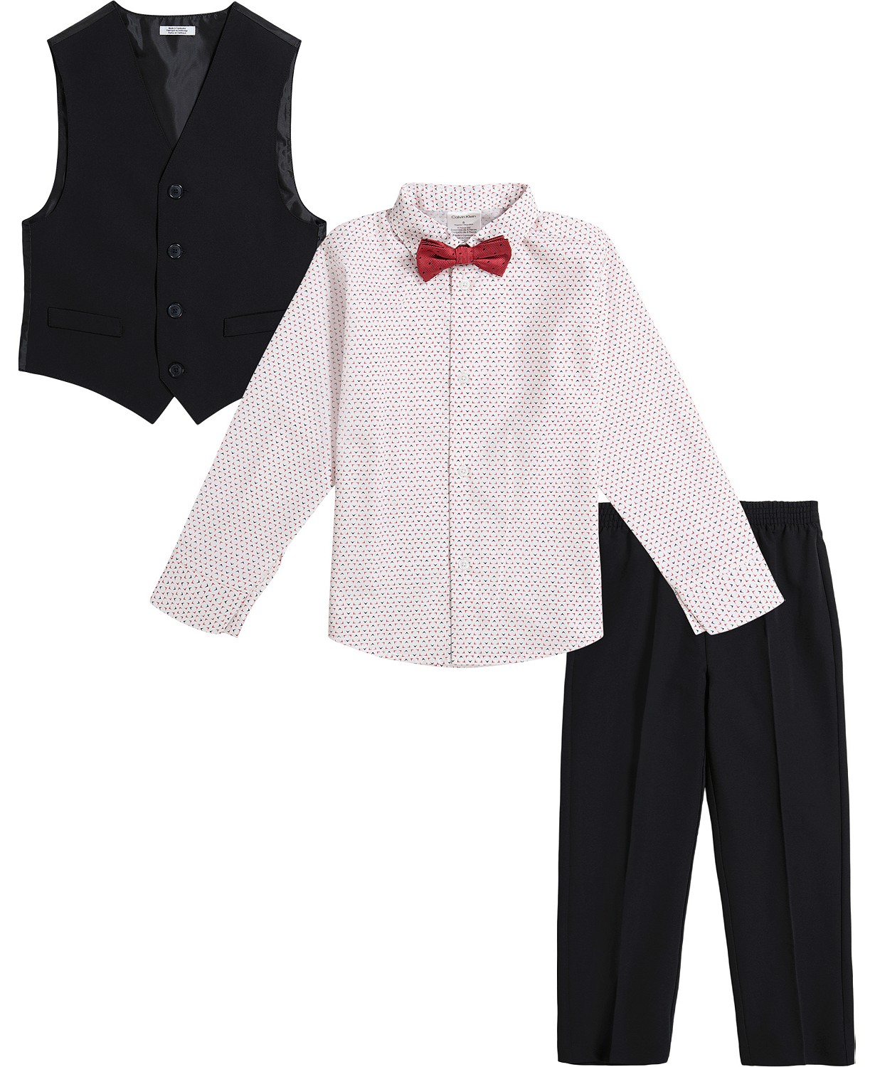 Toddler Boys Stretch Performance Vest Pants Shirt and Bow Tie 4-Piece Set