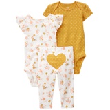Baby Girls Heart Floral Bodysuits and Pants 3 Piece Set