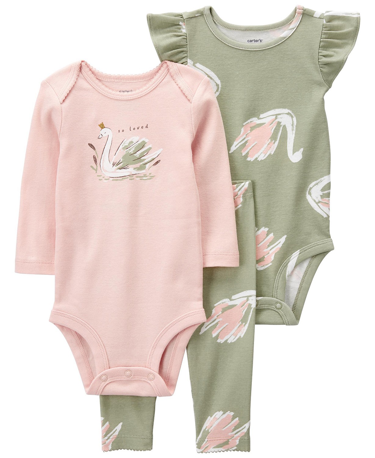 Baby Girls Swan Bodysuits and Pants 3 Piece Set