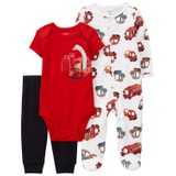 Baby Boys and Baby Girls 3-Piece Sleep and Play Bodysuit and Pants Set