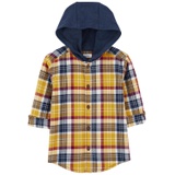 Toddler Boys Hooded Flannel Button Front Shirt