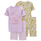 Big Girls Floral T-shirt and Shorts Pajama Set 4 Piece Set