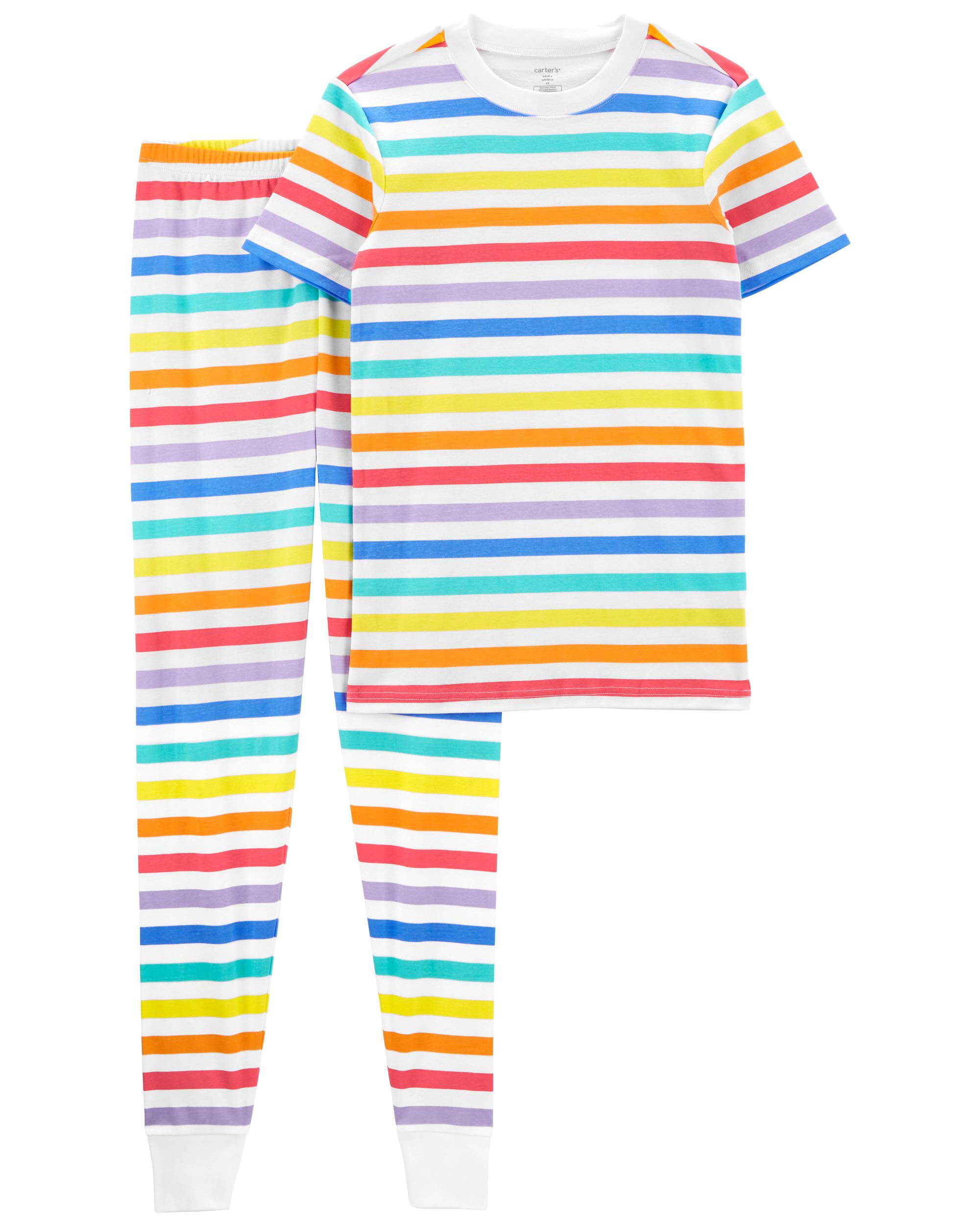 Carters 2-Piece Adult Rainbow Stripes 100% Snug Fit Cotton PJs