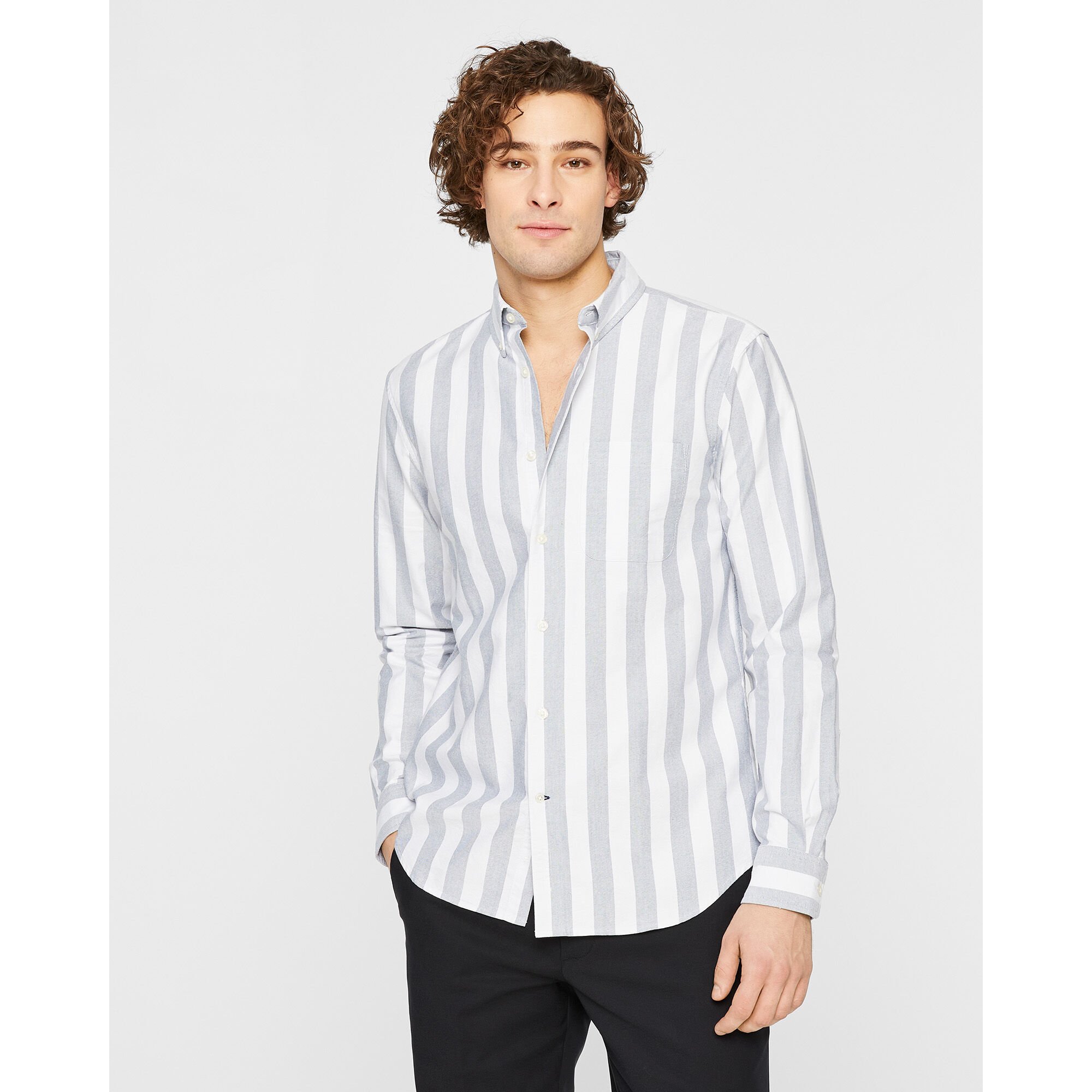 클럽모나코 Long Sleeve Wide Stripe Oxford Shirt