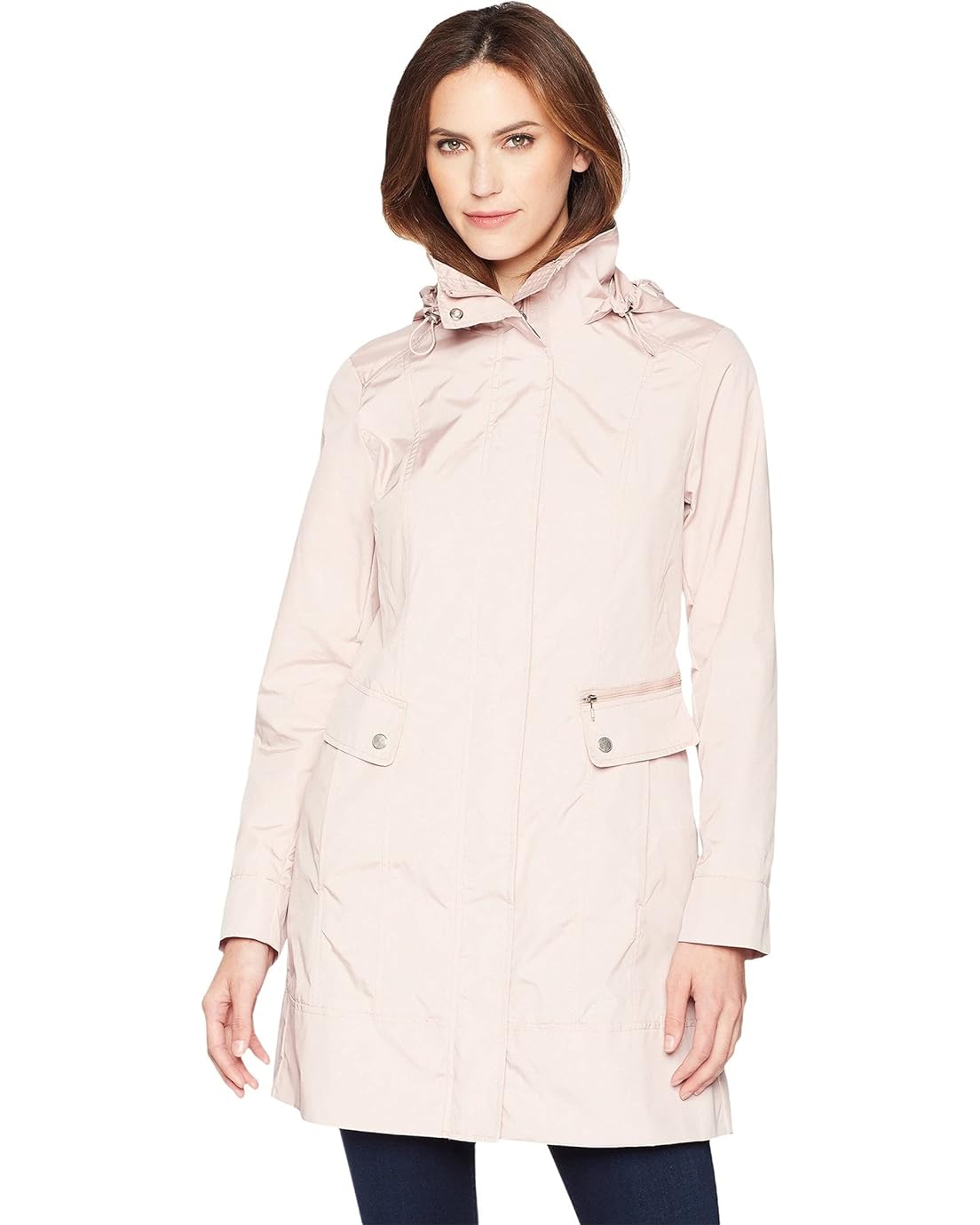 Cole Haan Womens Packable Hooded Rain Jacket with Bow