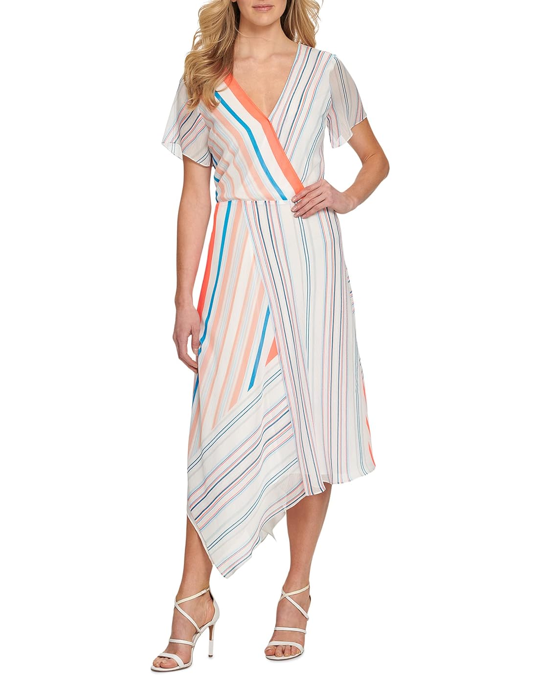 DKNY Printed Short Sleeve Front Wrap Dress