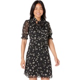 DKNY Short Sleeve Tie Neck Fit-and-Flare Dress