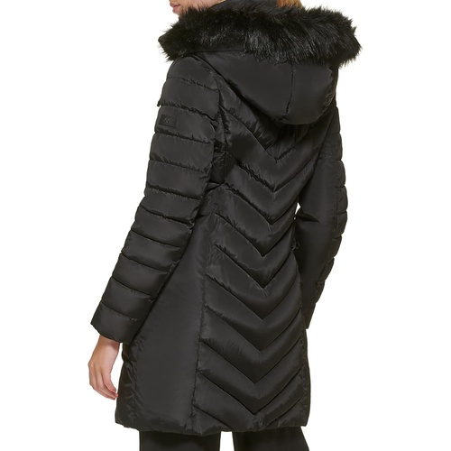 DKNY DKNY Faux Fur Trim Hooded Puffer