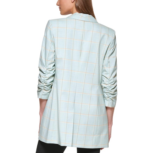 DKNY DKNY Open Front Plaid Ruched Sleeve Jacket