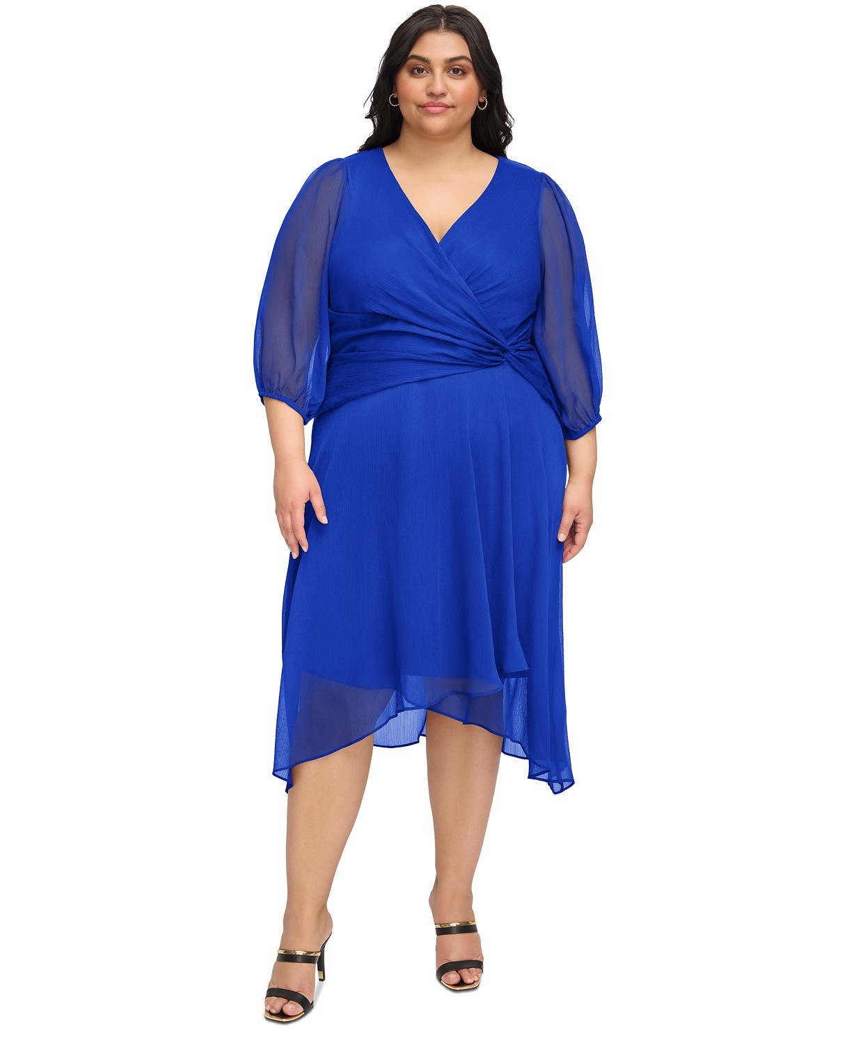 Plus Size Balloon-Sleeve Twist-Front Dress