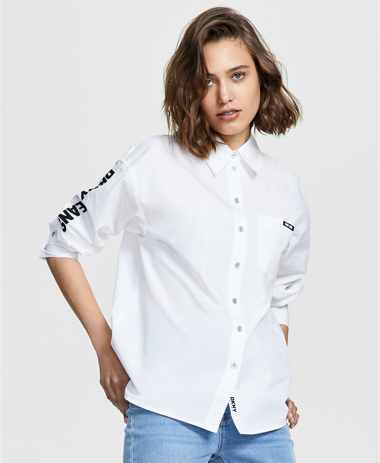 Womens Cotton Embroidered-Logo Shirt