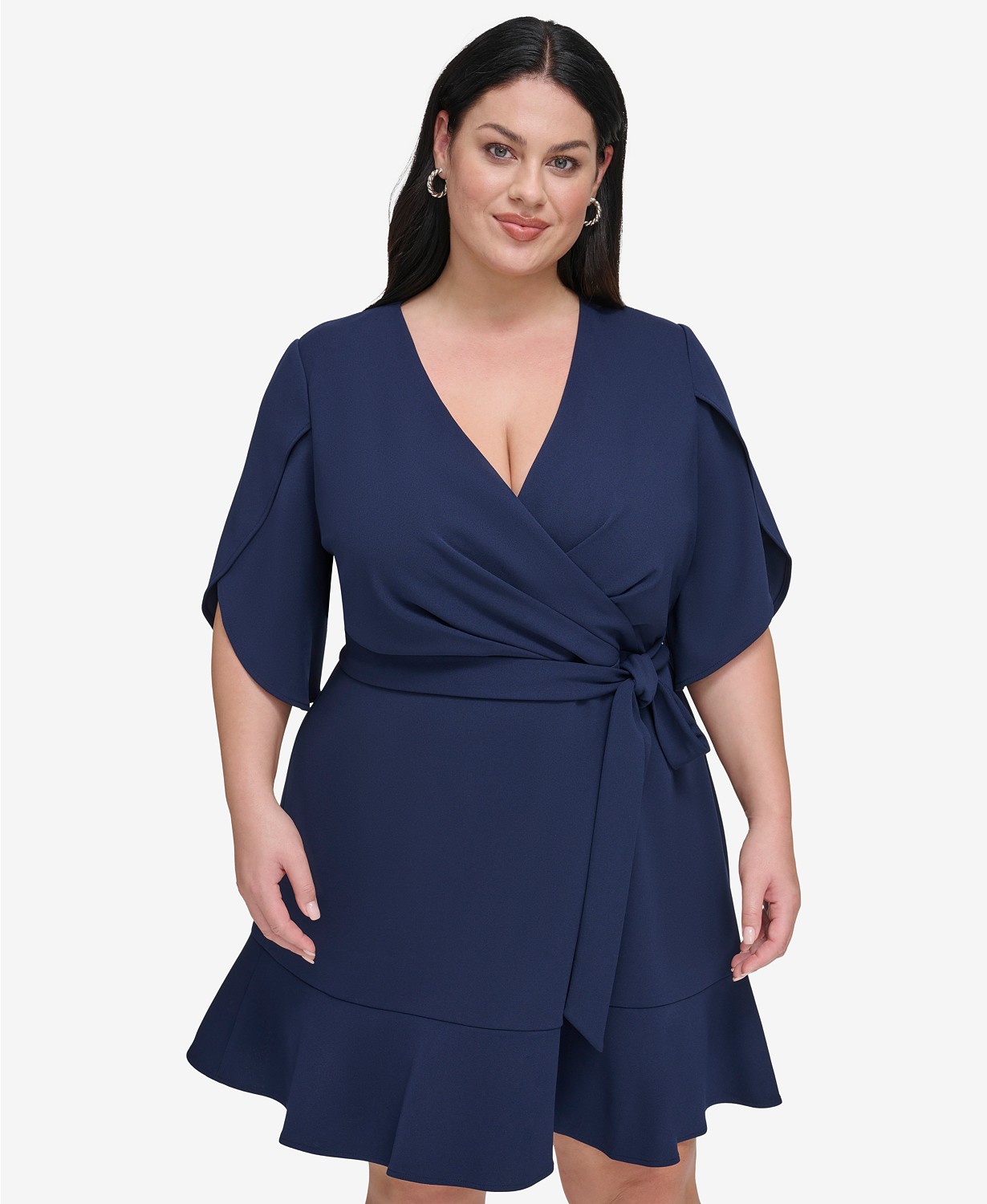 Plus Size Tulip-Sleeve Faux-Wrap Dress