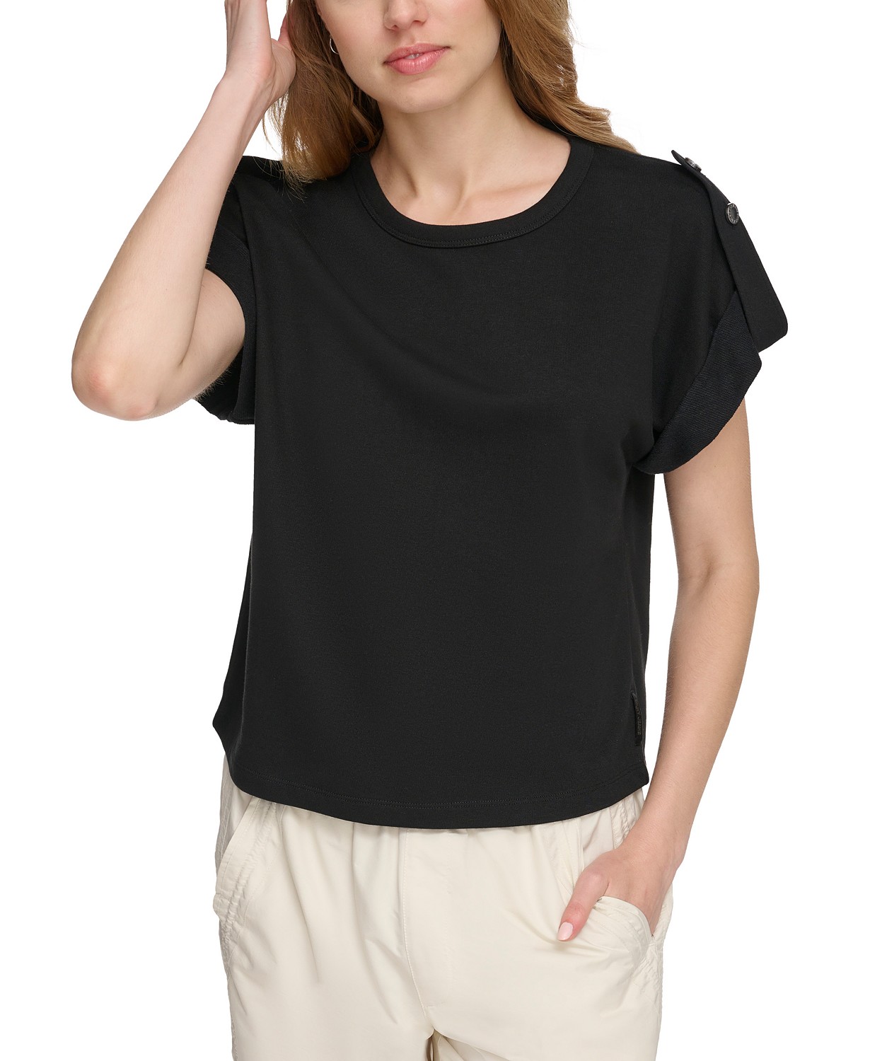 Womens Short-Roll-Sleeve French Terry Top
