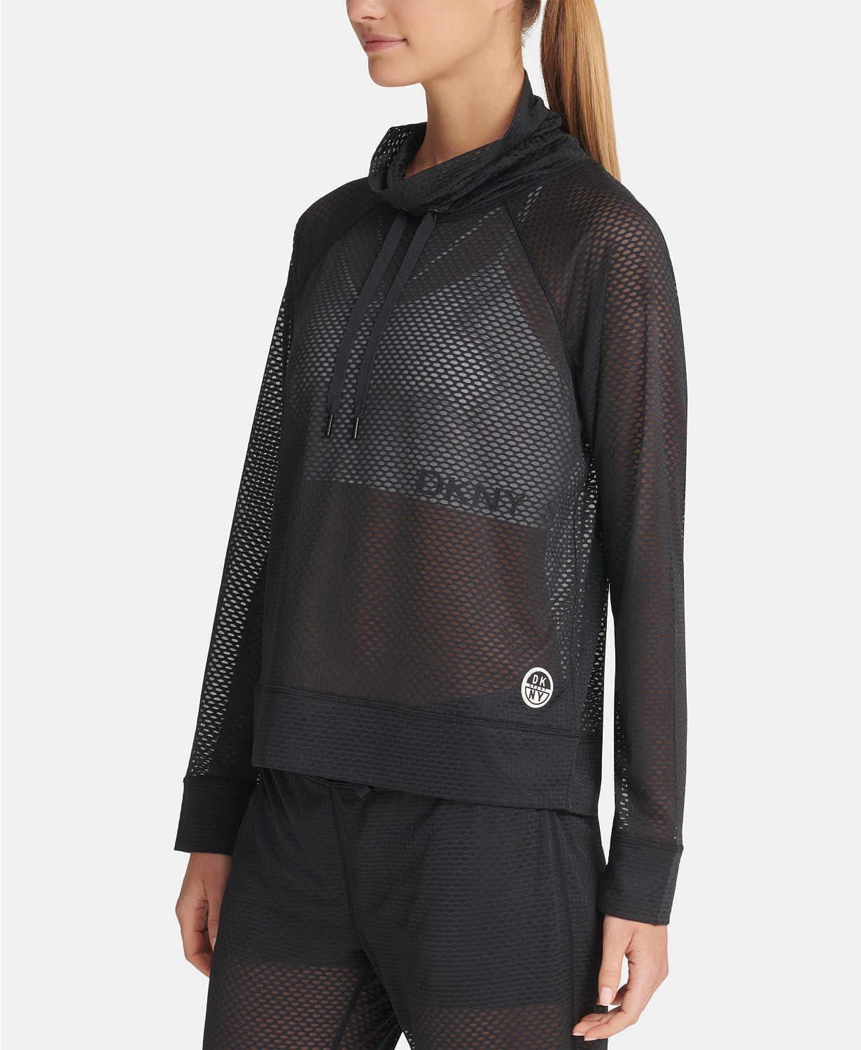 Sports Womens Honeycomb Mesh Funnel-Neck Pullover Top