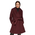 Womens Shawl-Collar Wool Blend Wrap Coat
