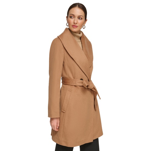 DKNY Womens Shawl-Collar Wool Blend Wrap Coat