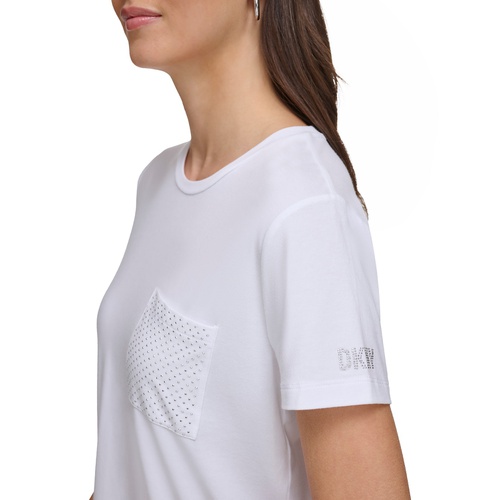 DKNY Womens Studded Pocket Short-Sleeve Shirt