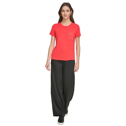 DKNY Womens Studded Pocket Short-Sleeve Shirt