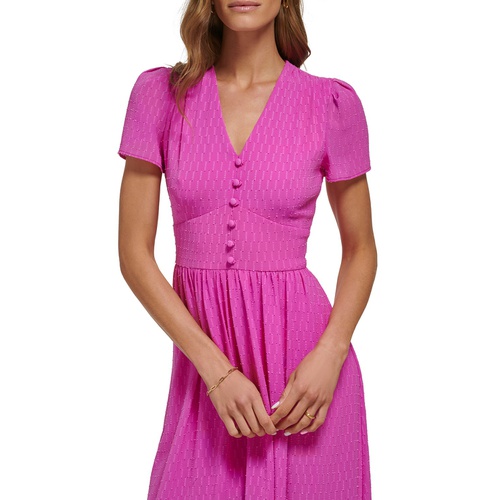 DKNY Womens Short-Sleeve V-Neck Midi Dress