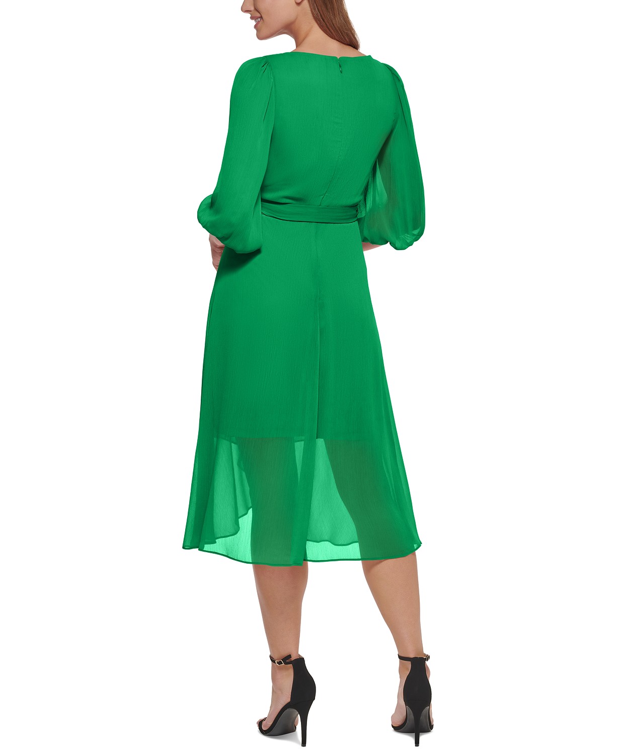 DKNY Womens Chiffon 3/4-Sleeve Midi Dress
