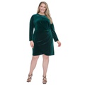 Plus Size Velvet Long-Sleeve Cutout Dress
