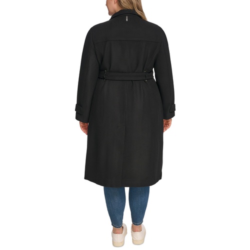 DKNY Womens Plus Size Double-Breasted Belted Coat