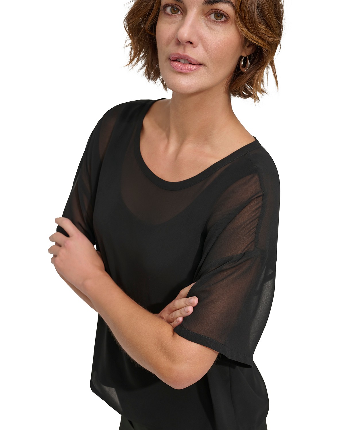 DKNY Womens Chiffon Short-Sleeve Top