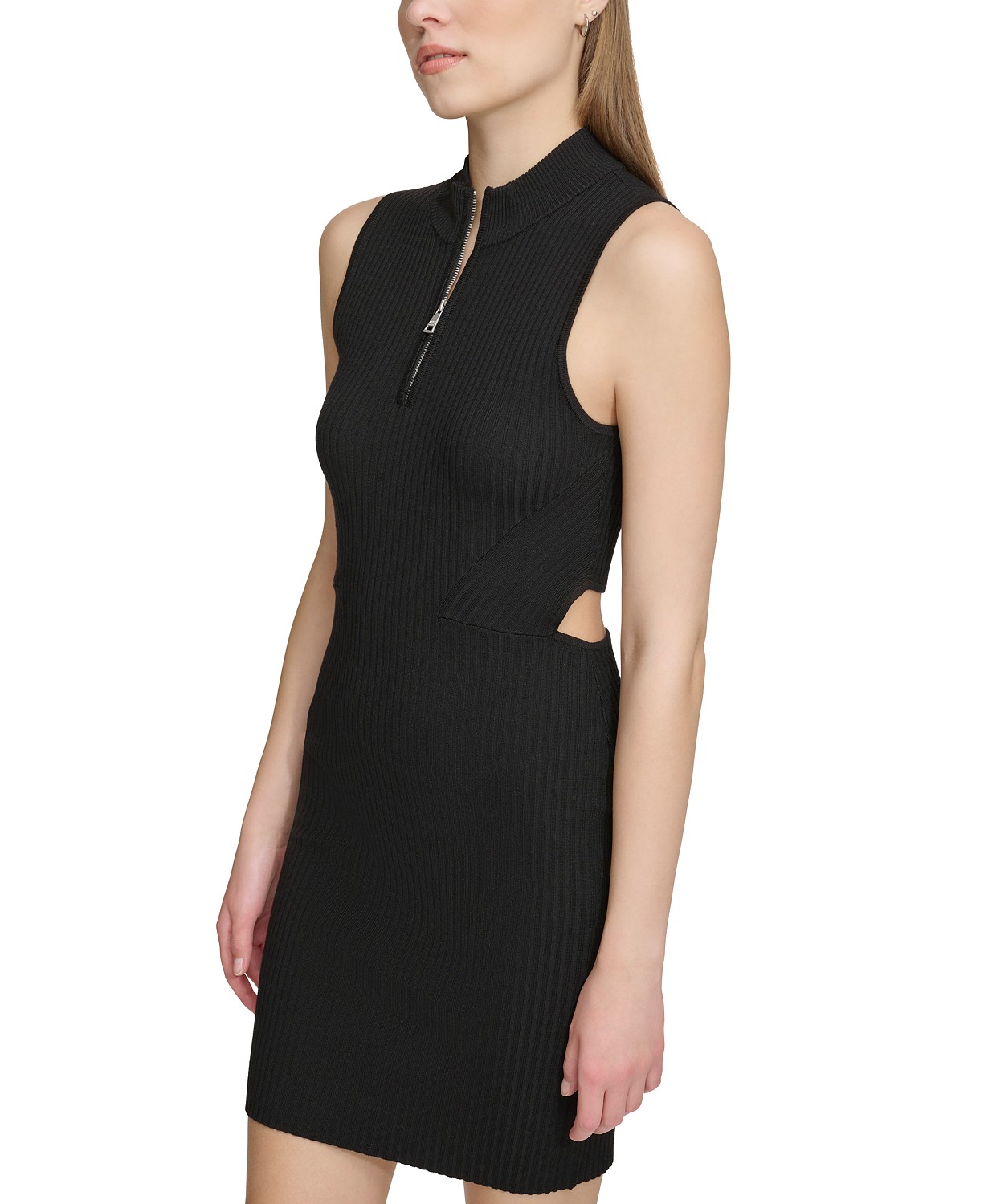 DKNY Womens Open-Back Half-Zip Ribbed Dress